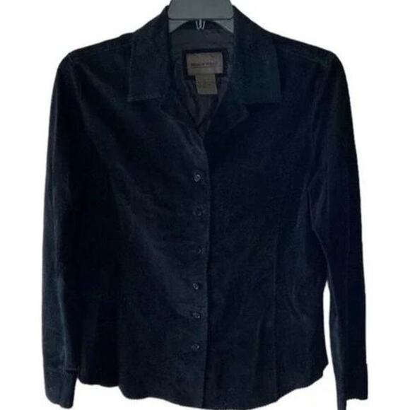 Brandon Thomas Suede Leather Jacket Black Womens Small Button Front Blazer Coat - Picture 1 of 6